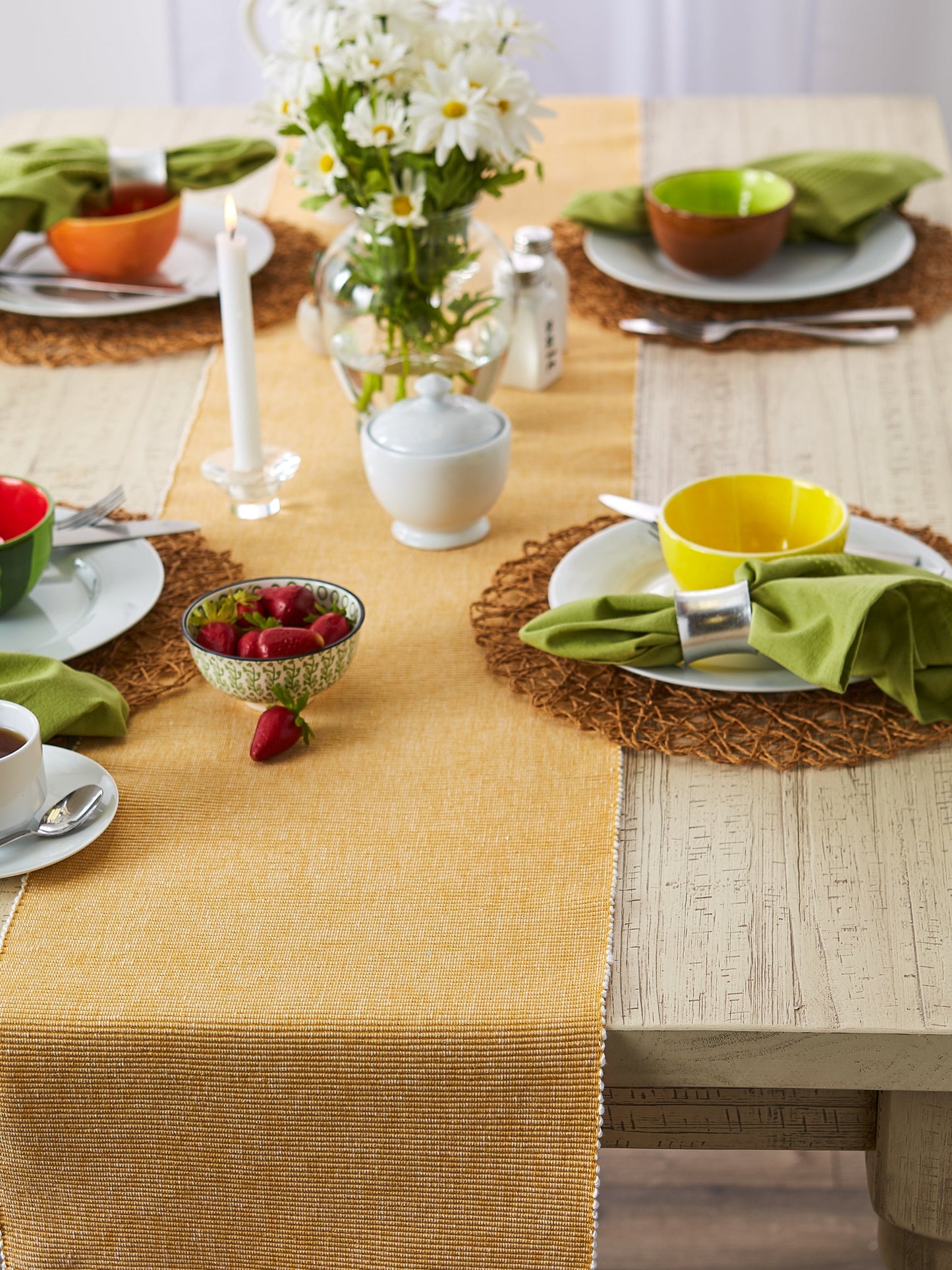 Honey Gold/White 2-Tone Ribbed Table Runner 13X108