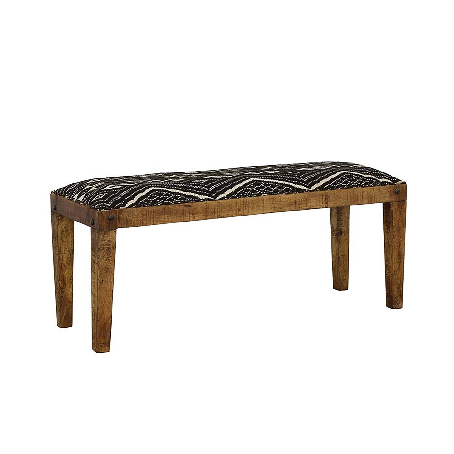 Upholstered Bench with Tapered Legs and Geometric Pattern Seat