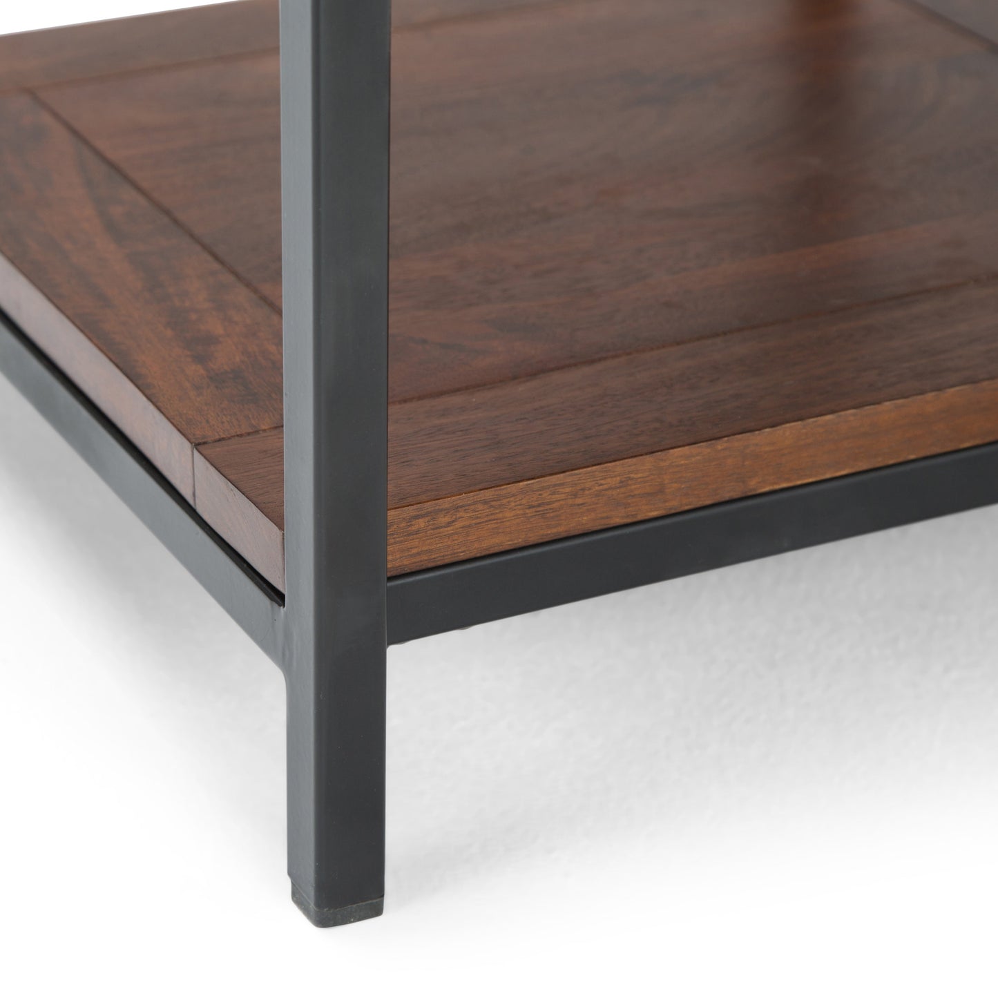 Haloed Square Side Table with Open Bottom Shelf and Metal Frame
