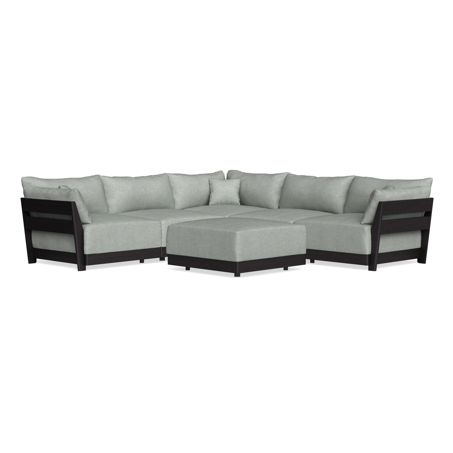 Modular Bondi Black 5-Seater Corner Sectional + Ottoman in Spa | Memory Foam Blend