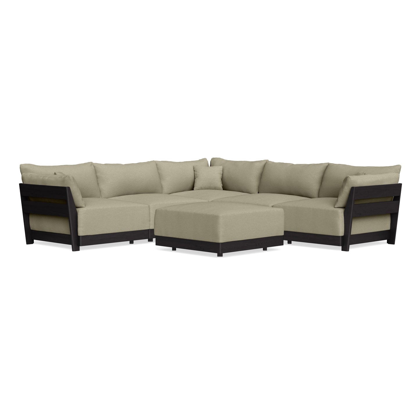 Modular Bondi Black 5-Seater Corner Sectional + Ottoman in Cappuccino | Memory Foam Blend