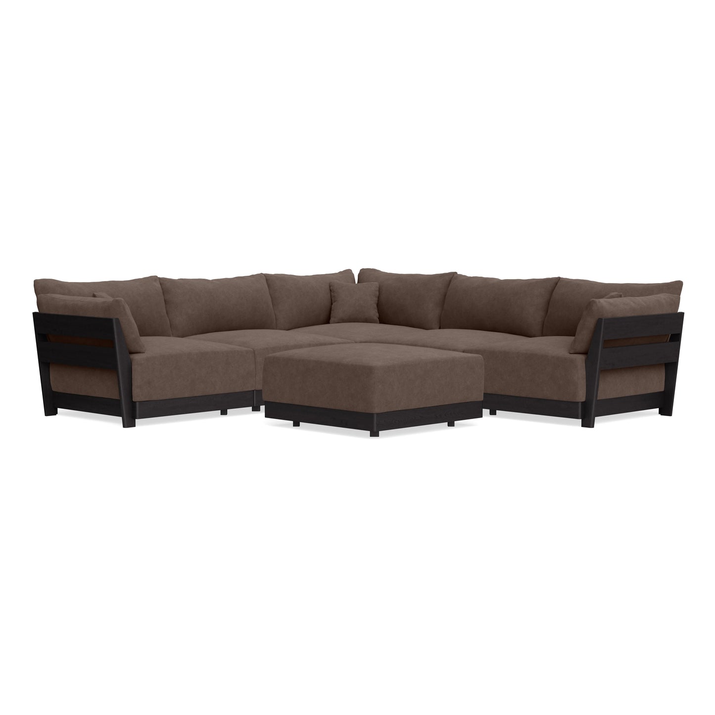 Modular Bondi Black 5-Seater Corner Sectional + Ottoman in Chocolate | Memory Foam Blend