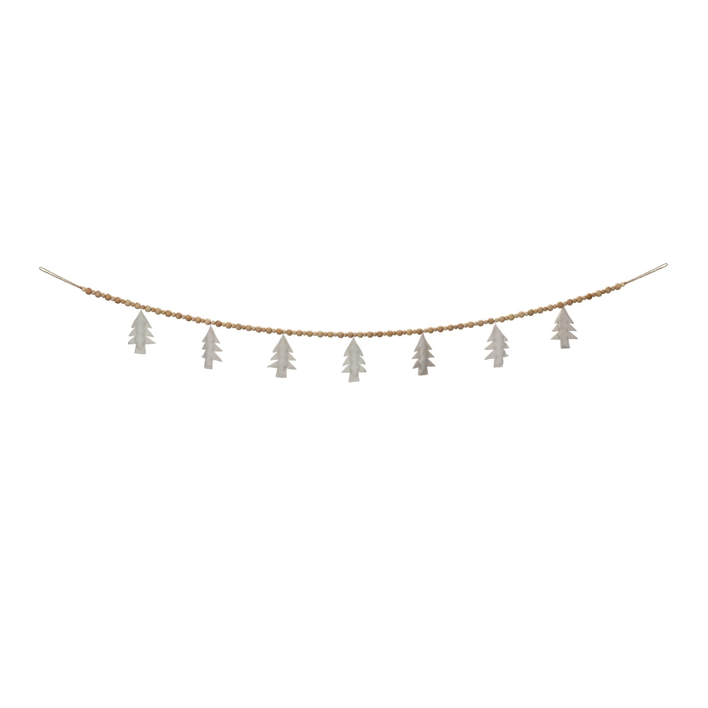 Wood Beaded Wool Tree Garland, Set of 2
