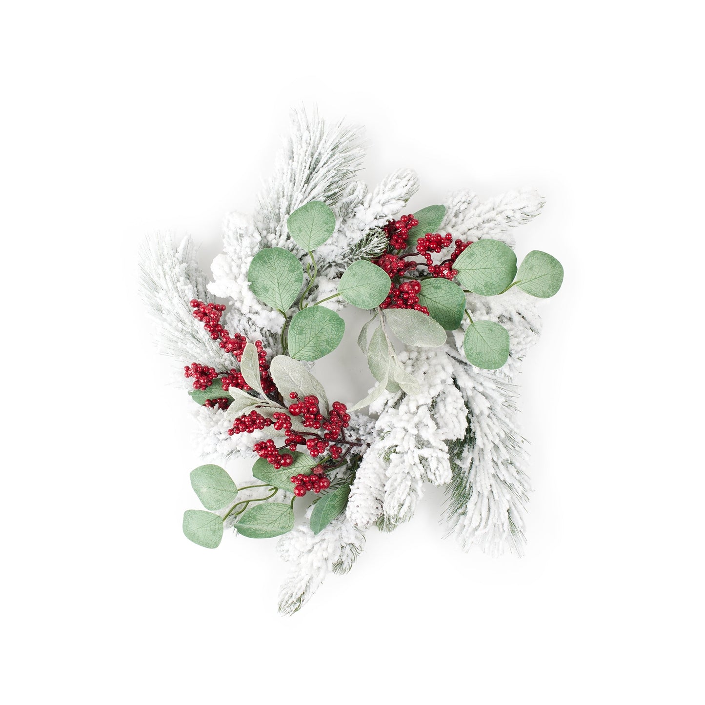 Flocked Mixed Pine Eucalyptus Berry Candle Ring 16"D