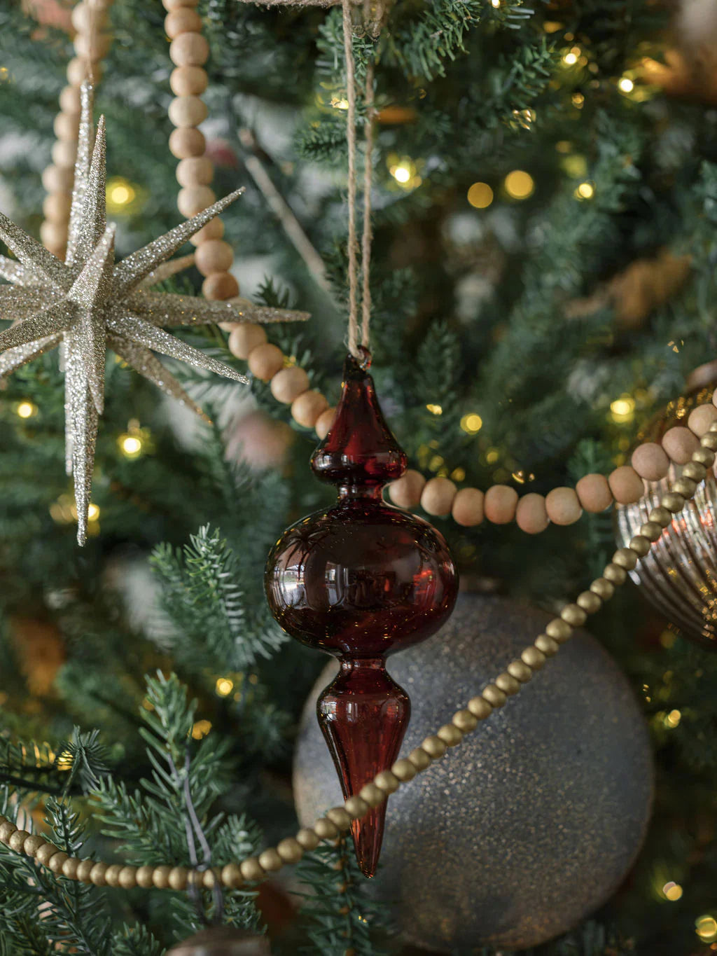 Vintage Rose & Bordeaux Glass Finial Ornament, Set of 4