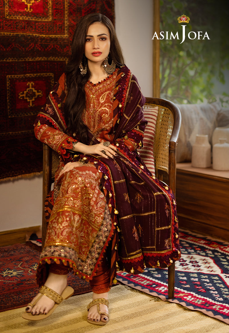 AJKTP-09 EMBROIDERED SELF TWILL 3 PCS STITCHED