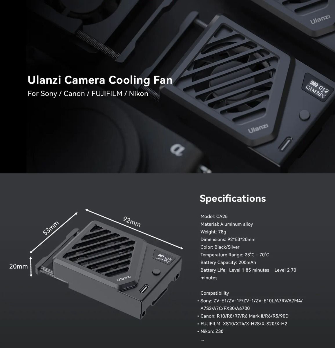 Ulanzi Camera Cooling Fan (Black)