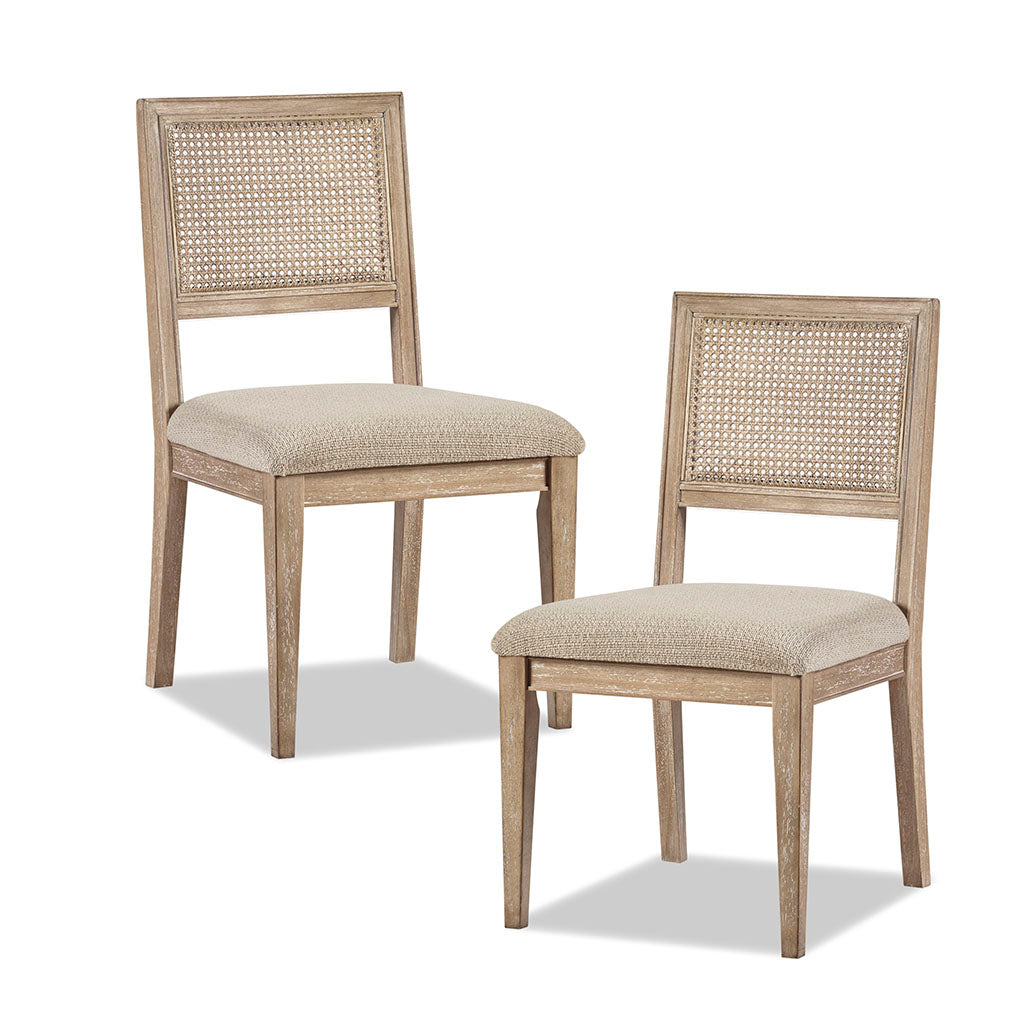Armless Dining Chair with Cane Back and Tapered Wood Legs, Set of 2