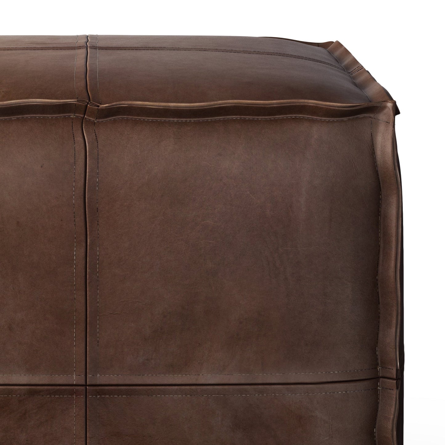 Tranquiluxe Faux Leather Square Pouf with Top Stitching Detail and Zipper