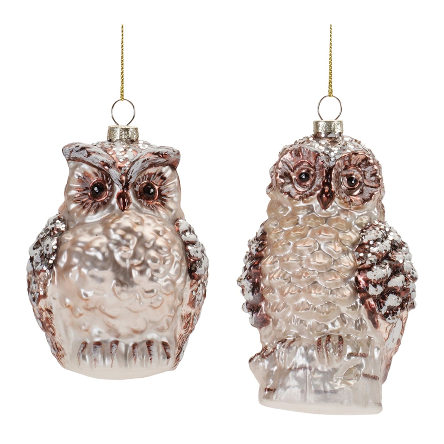 Frosted Glass Owl Ornament, Set of 12