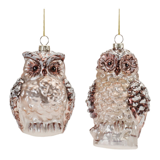 Frosted Glass Owl Ornament, Set of 12