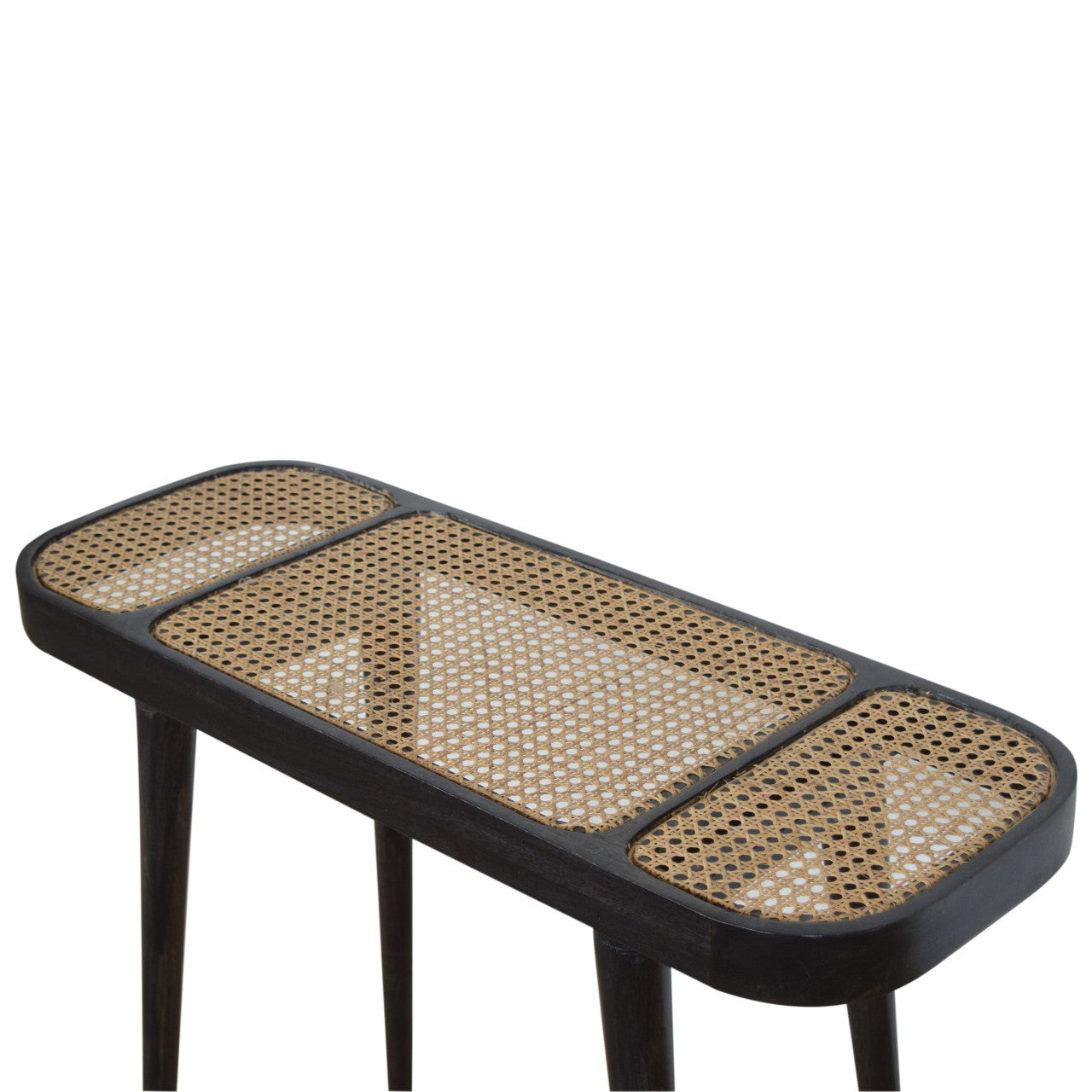Wood and Rattan Console Table with Tapered Legs