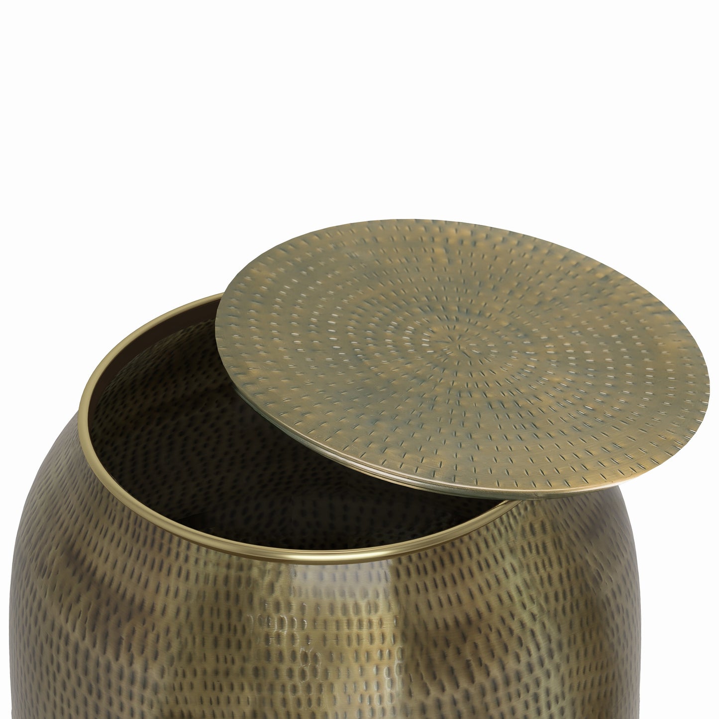 Destiny Drum-Shaped Hammered Accent Table with Removable Top