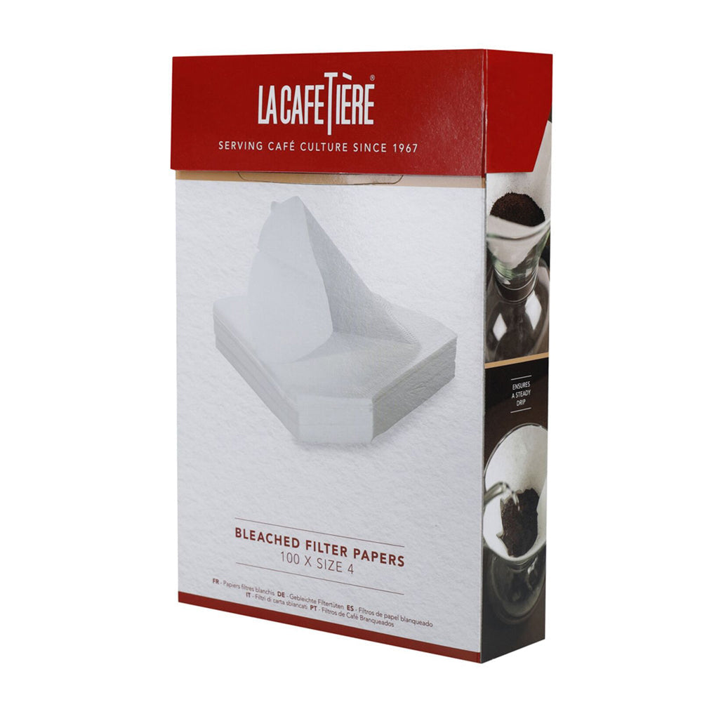 La Cafetiere 100 Pieces 19cm Bleached Coffee Filter Papers Size 4 (White)