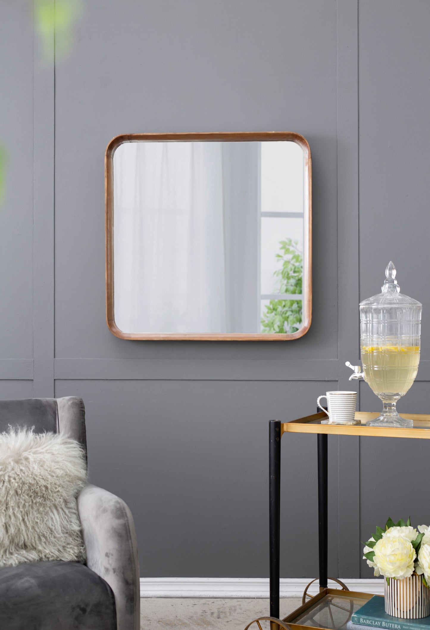 Square Wall Mirror with Wood Frame