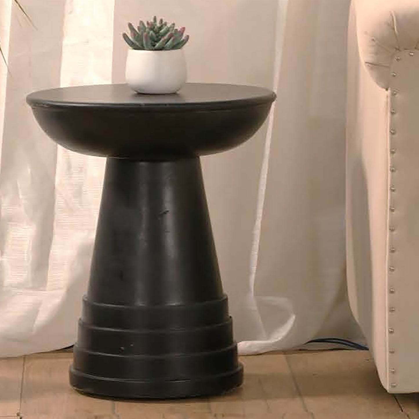 Solid Wood Round Side Table with Pedestal Base