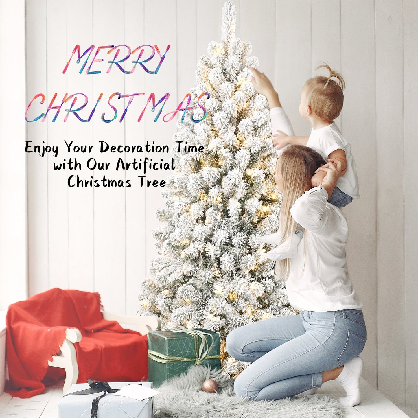Bilyn 7 ft PVC Memory Wire Christmas Tree with Lights
