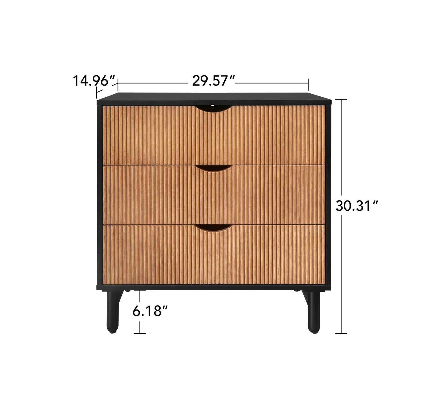 Particle Board Cabinet with Wave Pattern and 3 Drawers