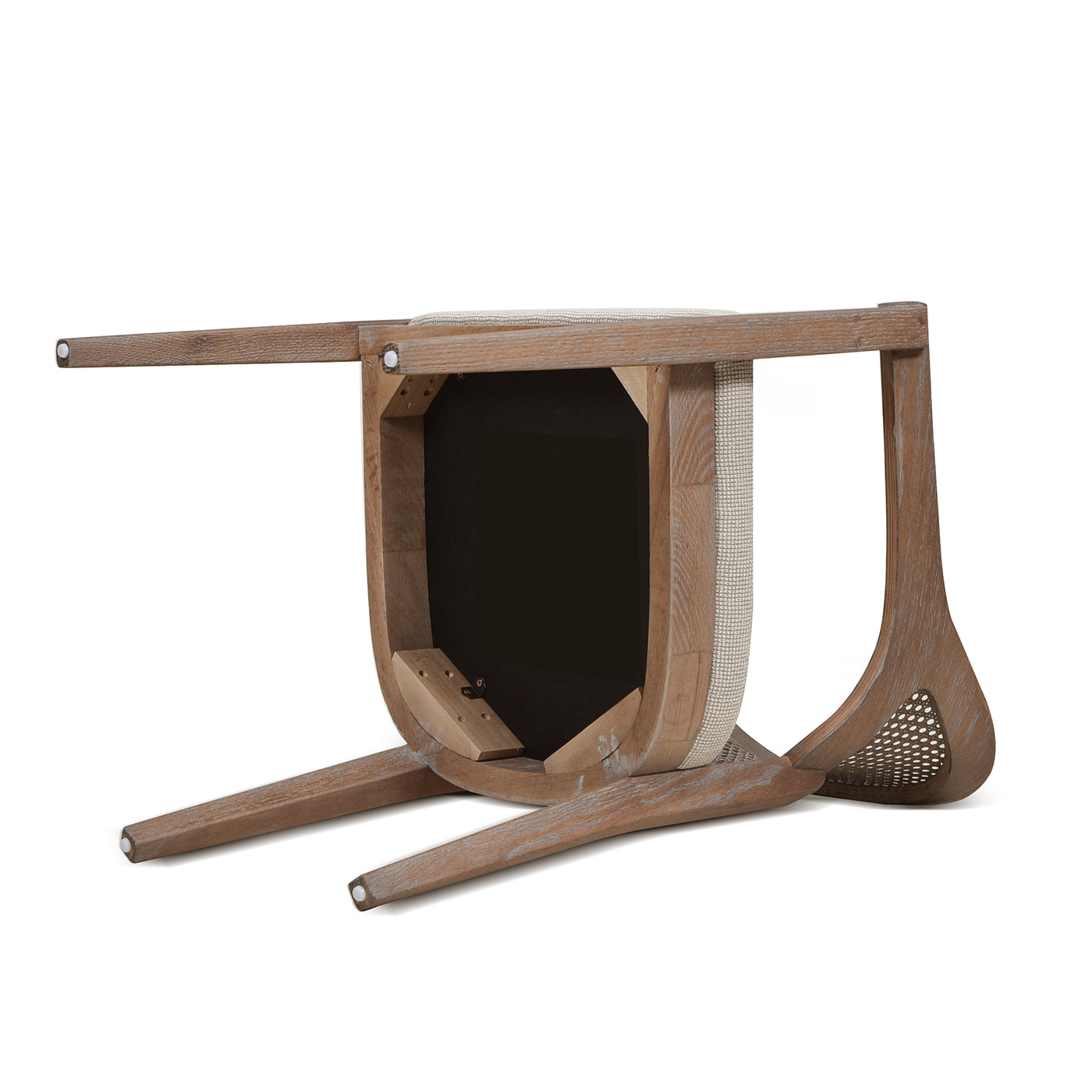 Upholstered Dining Chair with Rattan Back and Wood Frame