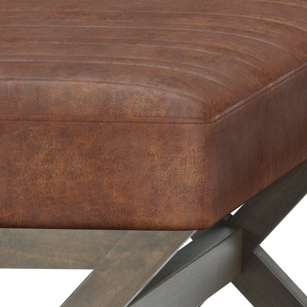 Bloom Upholstered Ottoman Bench with Vertical Stitching and X Design Trestle Base