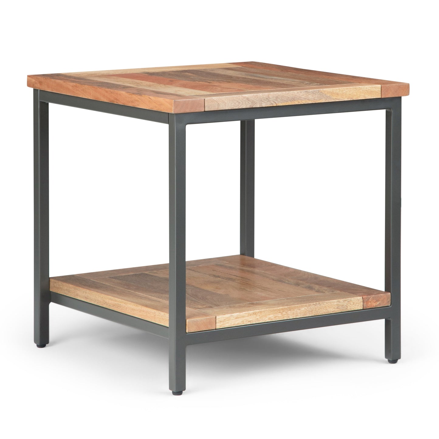 Haloed Square Side Table with Open Bottom Shelf and Metal Frame