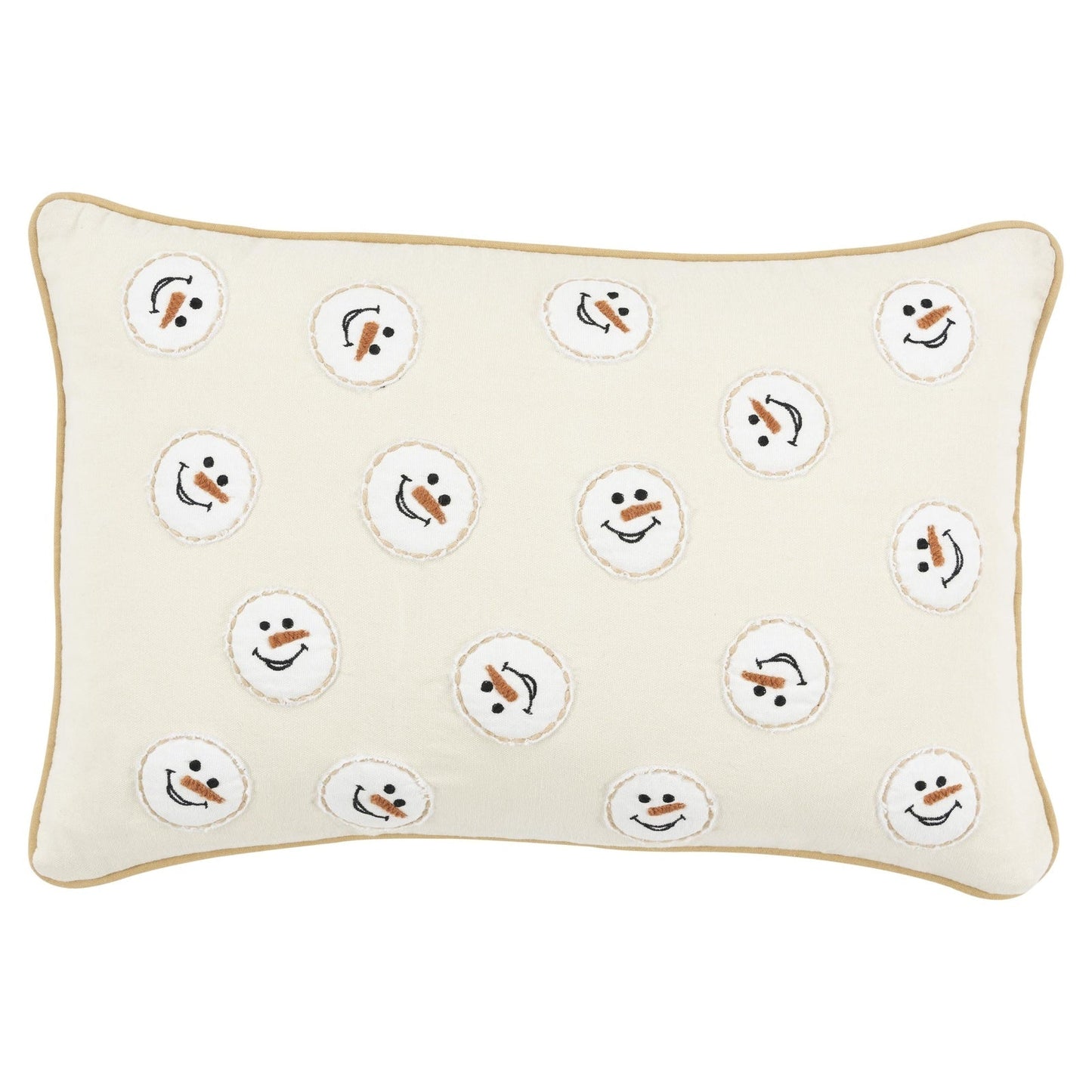 Snowmen Applique & Embroidered Cotton Decorative Throw Pillow