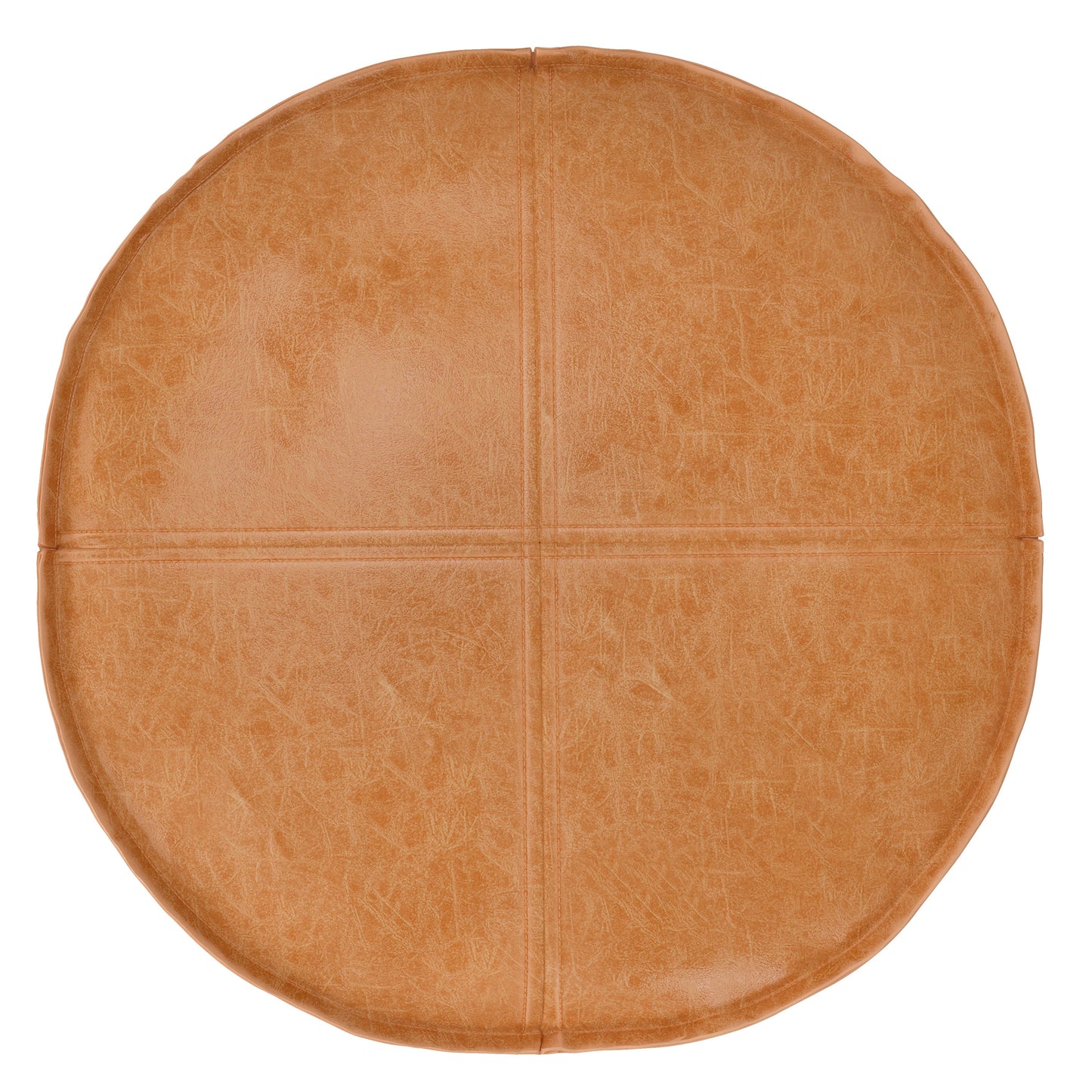 Resonance Faux Leather Round Pouf with Top Stitching Detail and Zipper