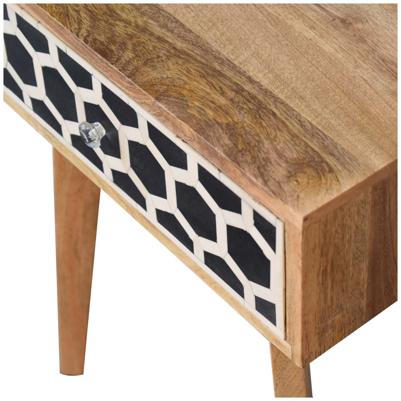 Arcanist Bone Inlay Bedside with Drawer and Tapered Wood Legs