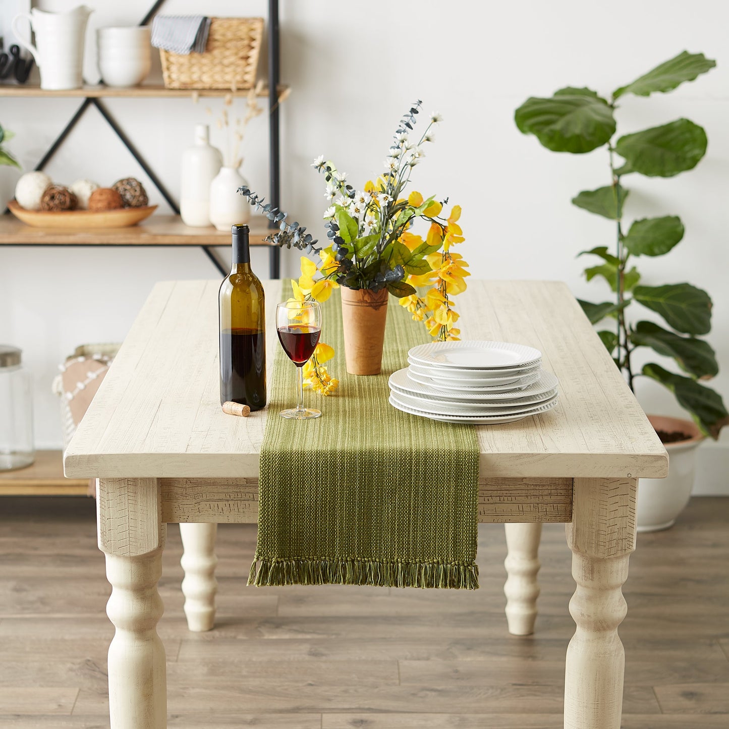 Olive Green Variegated Fringe Table Runner 13X72