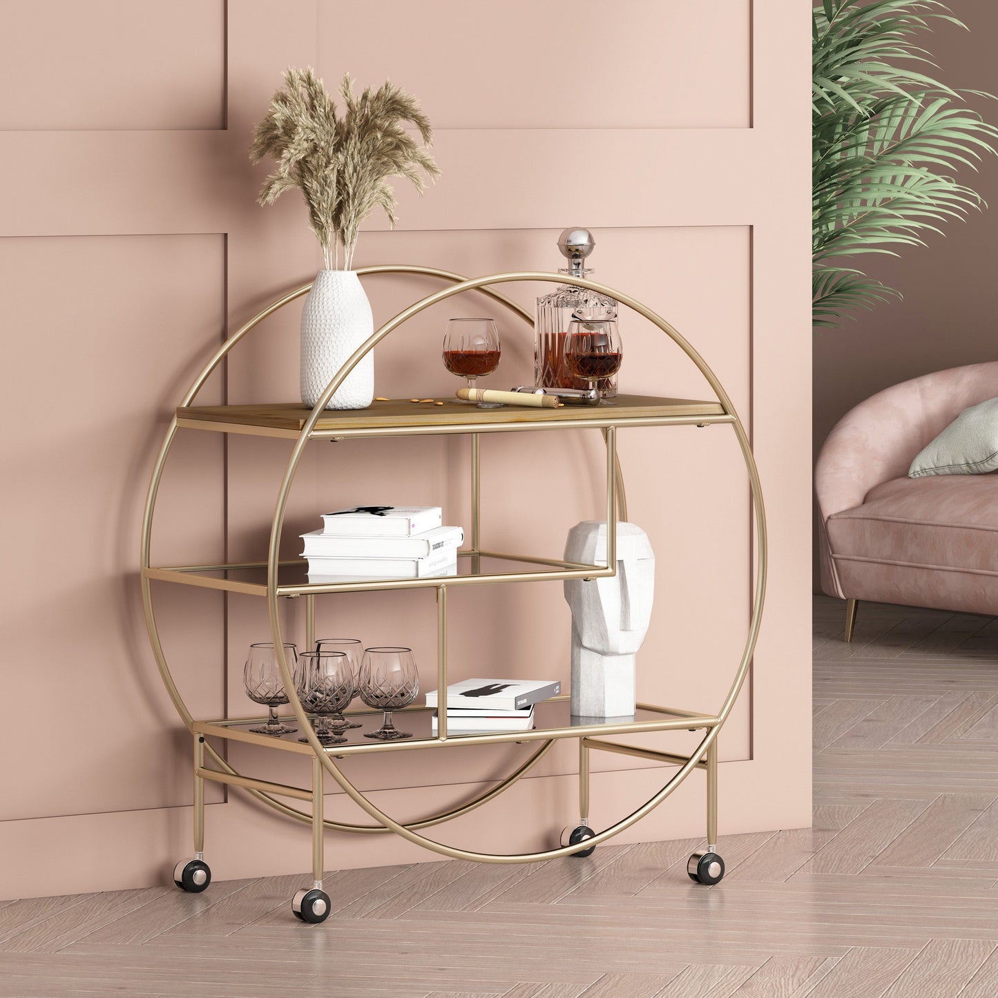 Round Shelf with Iron Frame and 3 Shelves