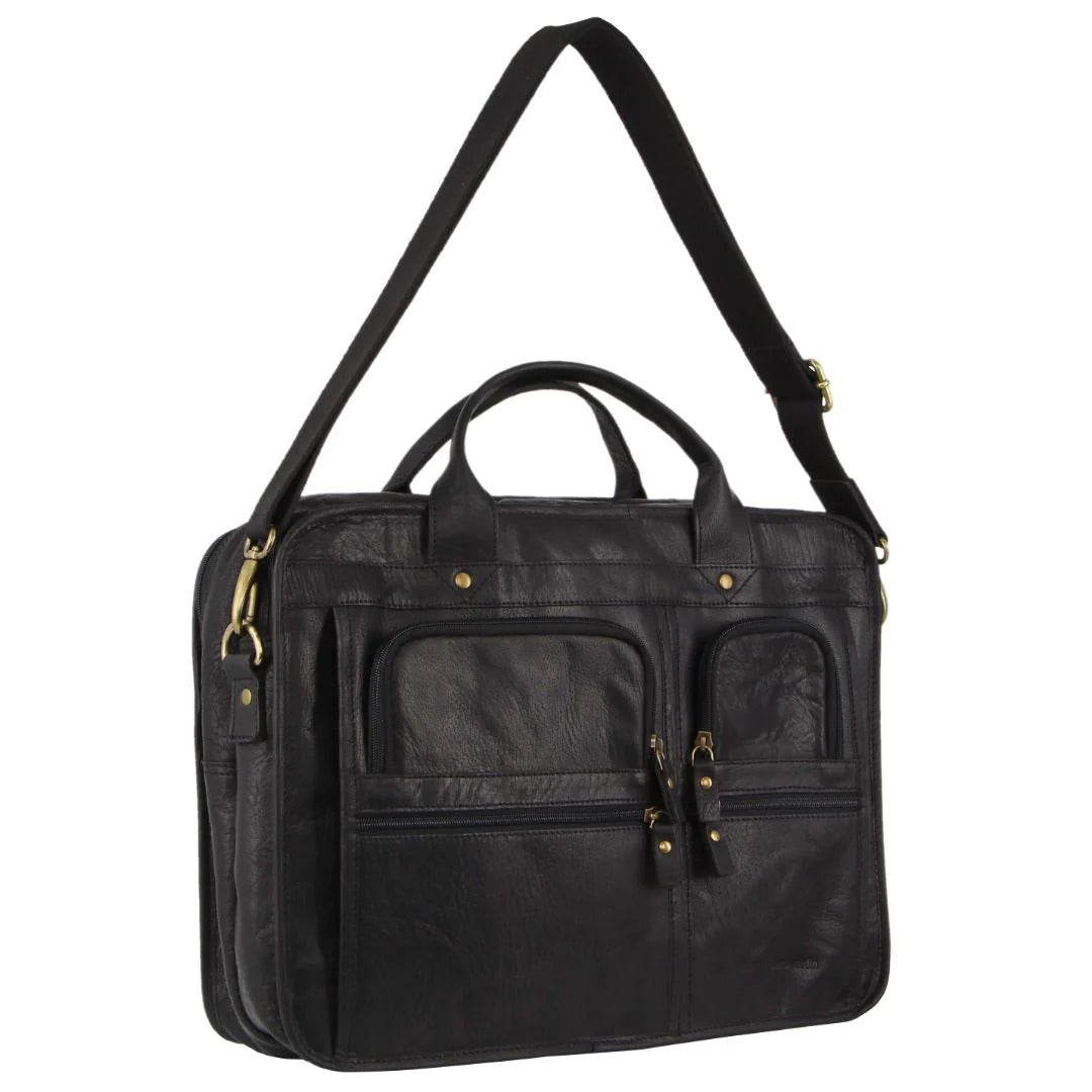 Pierre Cardin Rustic Leather 15" Laptop Bag (Black)