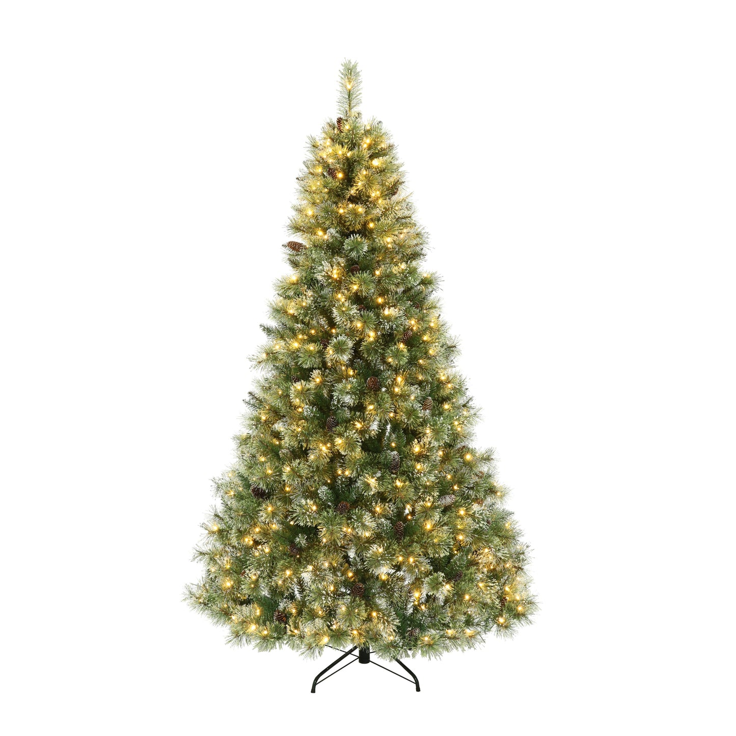 Lyzor 7 ft Brilste Mixed Hinged Christmas Tree with Snow, Glitter, 78 Frosted Pine Cones, 650 LED Lights
