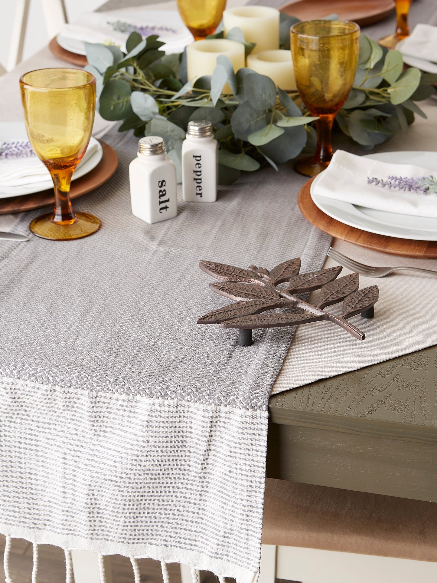 Gray Bordered Dobby  Table Runner 15X72