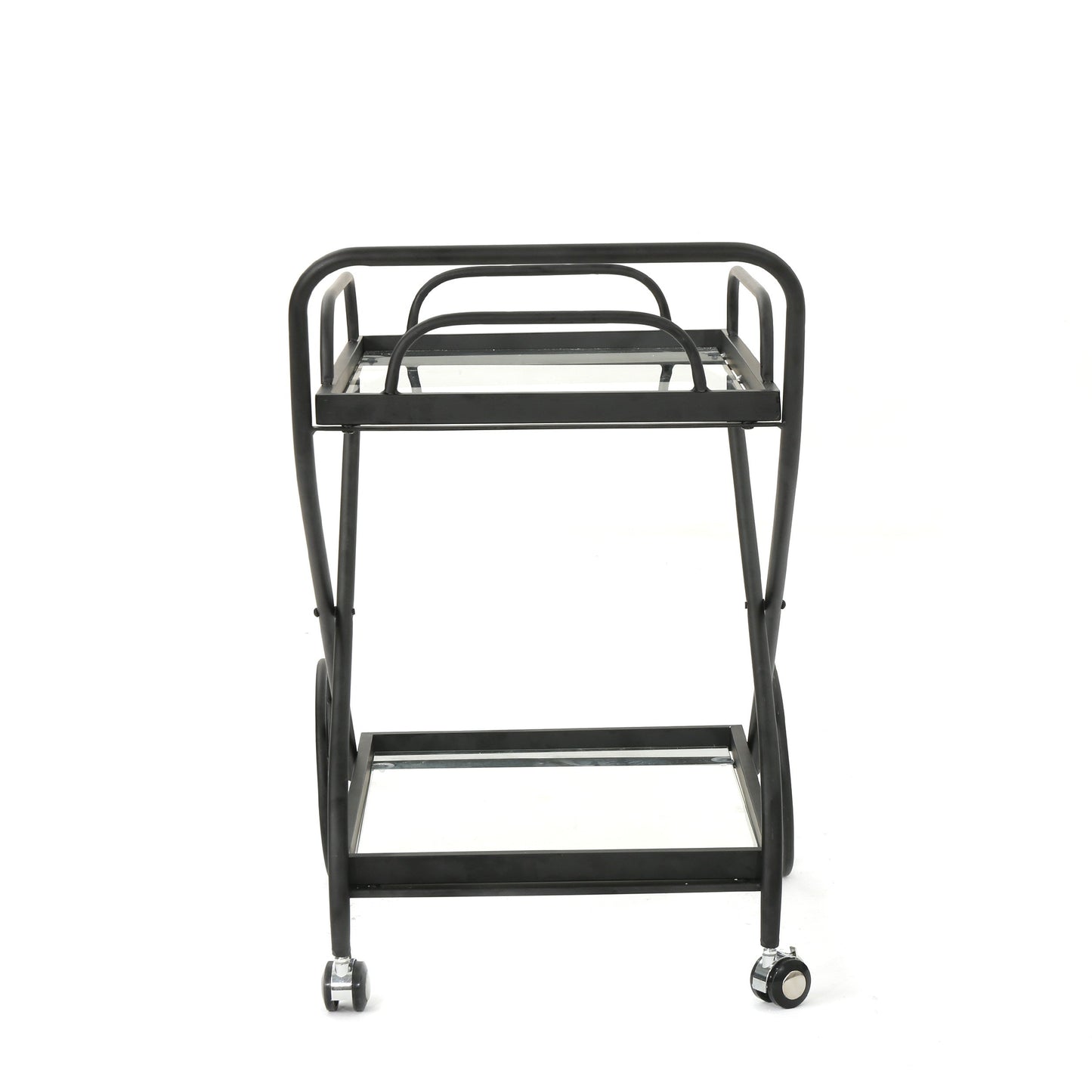 Allegro Outdoor Bar Cart with 2 Tempered Glass Shelves and Metal Frame