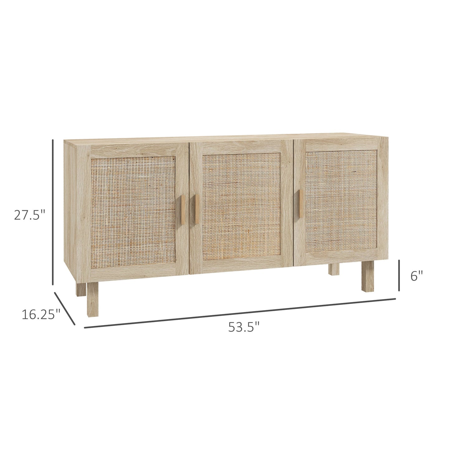 Particle Board Cabinet with 3 Rattan Doors and Adjustable Shelves