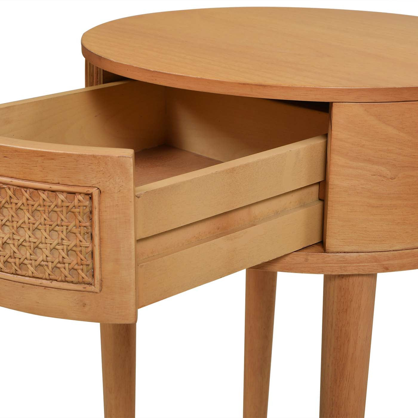 Round Cane Rattan Storage Side Table with Drawer