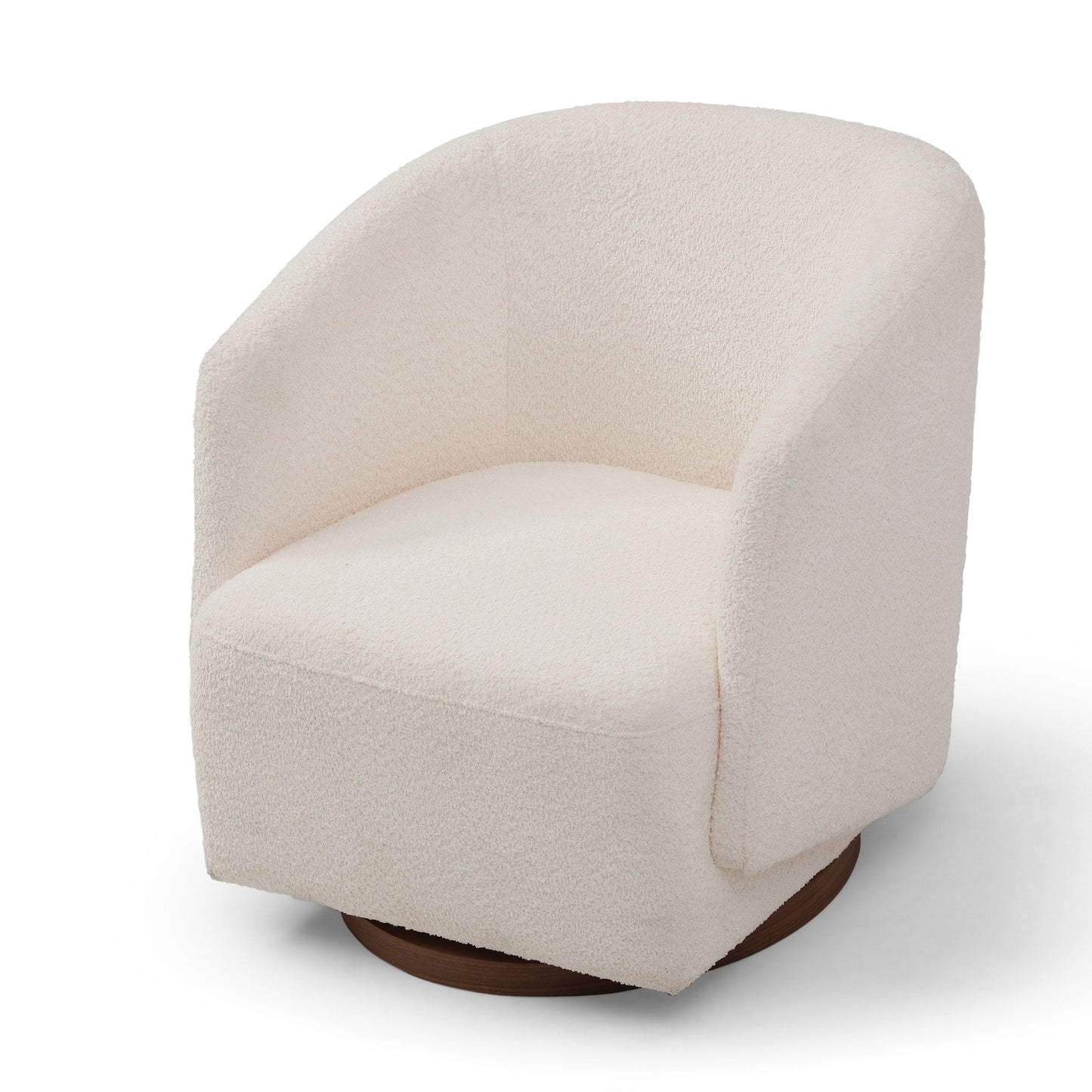 Upholstered Swivel Chair with Wooden Base and Curved Armrest