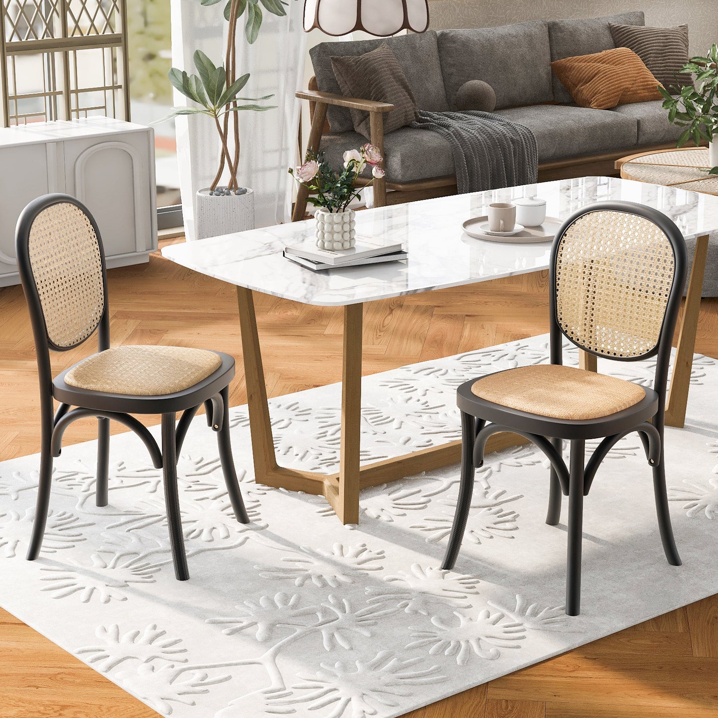 Qyros Dining Chair with Round Backrest and Curved Legs, Set of 2