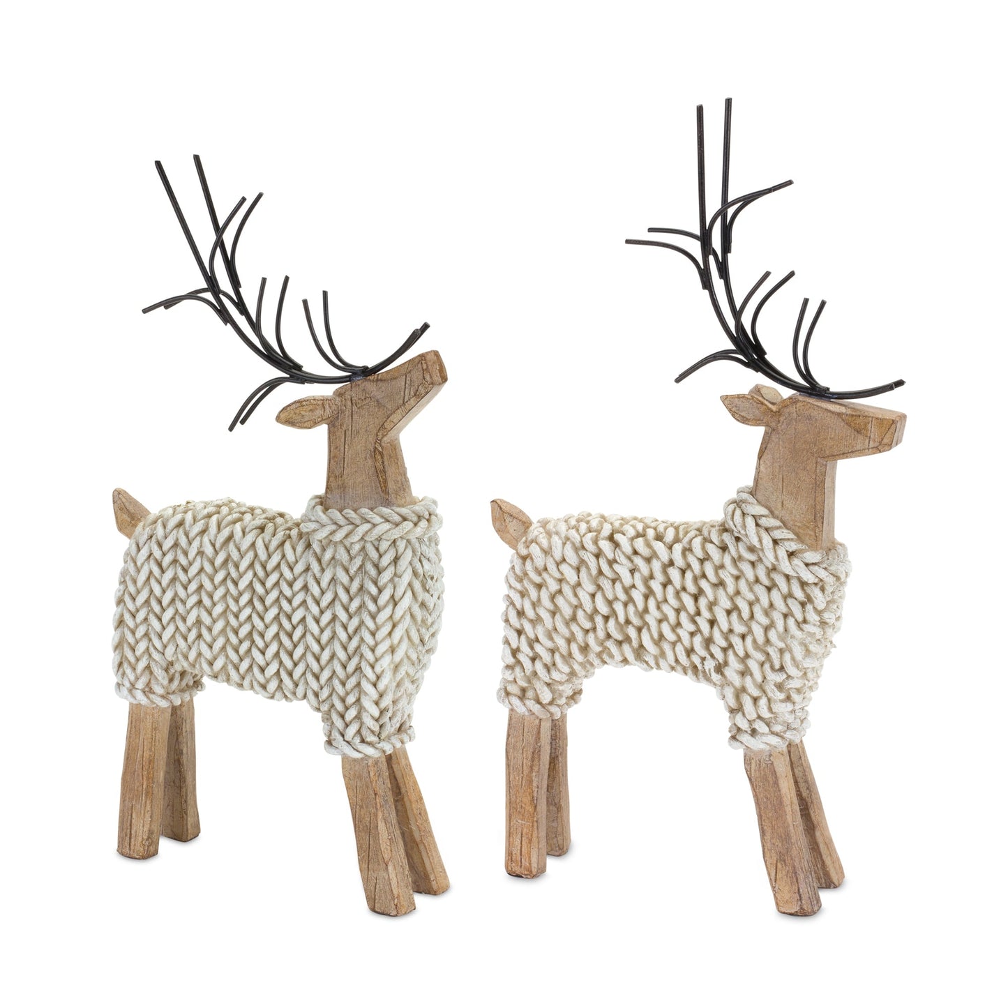 Holiday Deer Figurine with Woven Sweater, Set of 2