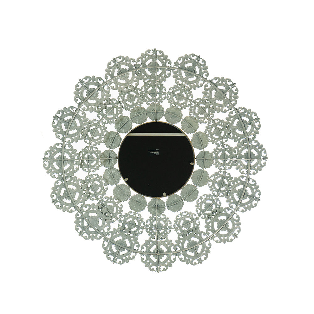 Round Wall Mirror with Floral Accents and Iron Scrollwork