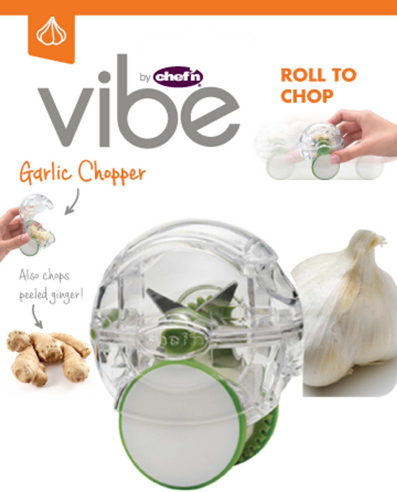 Chef'n Vibe Round 7cm Garlic Chopper Roller (Clear)