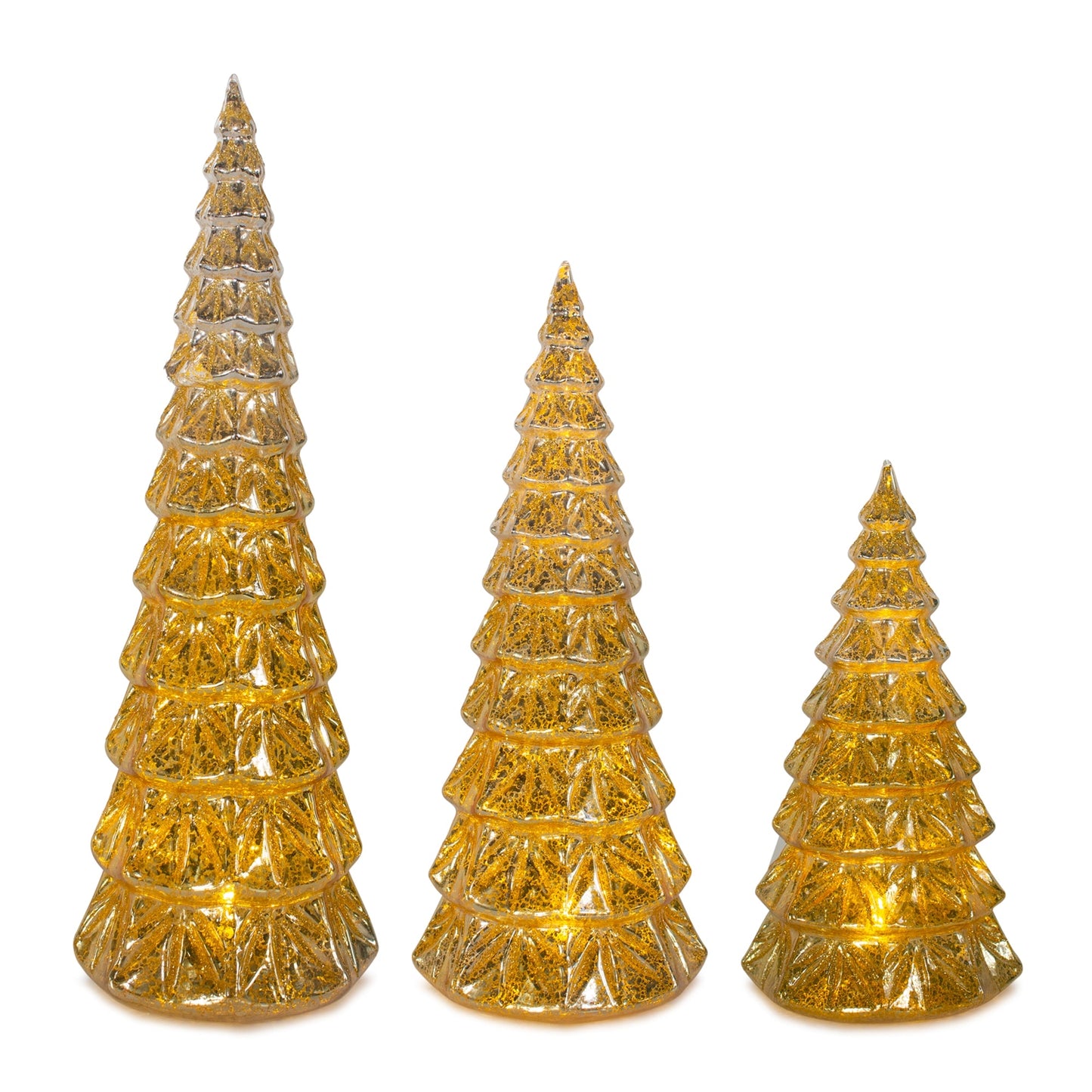 LED Gold Mercury Glass Holiday Tree Decor, Set of 3