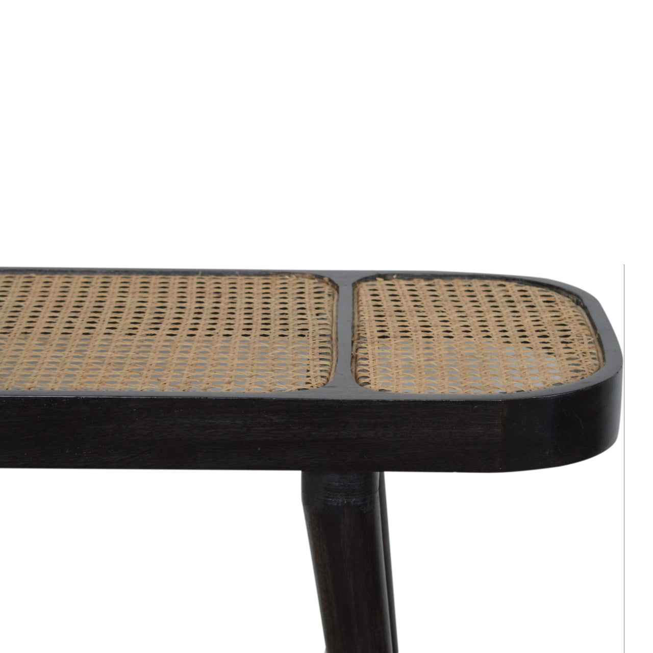 Wood and Rattan Console Table with Tapered Legs