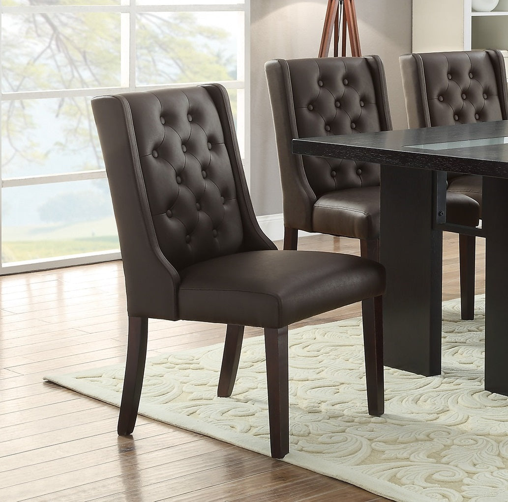 Button Tufted Upholstered Dining Chair with Wing Back, Set of 2