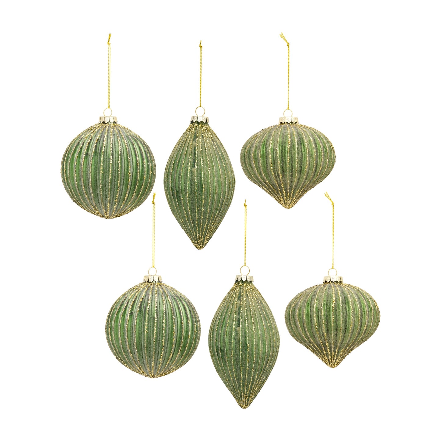 Ribbed Glass Ornament with Gold Accent, Set of 6