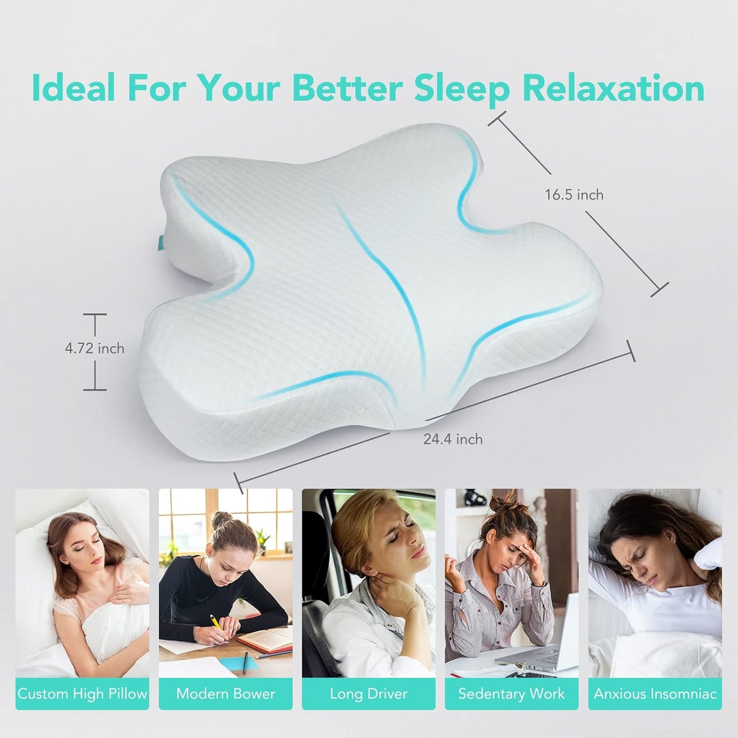 SKG T3 Cervical Contoured Ergonomic Pillow (White)