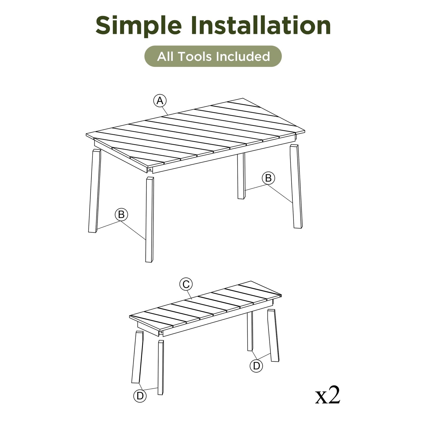 3-Piece Acacia Wood Dining Set with Dining Table and Bench
