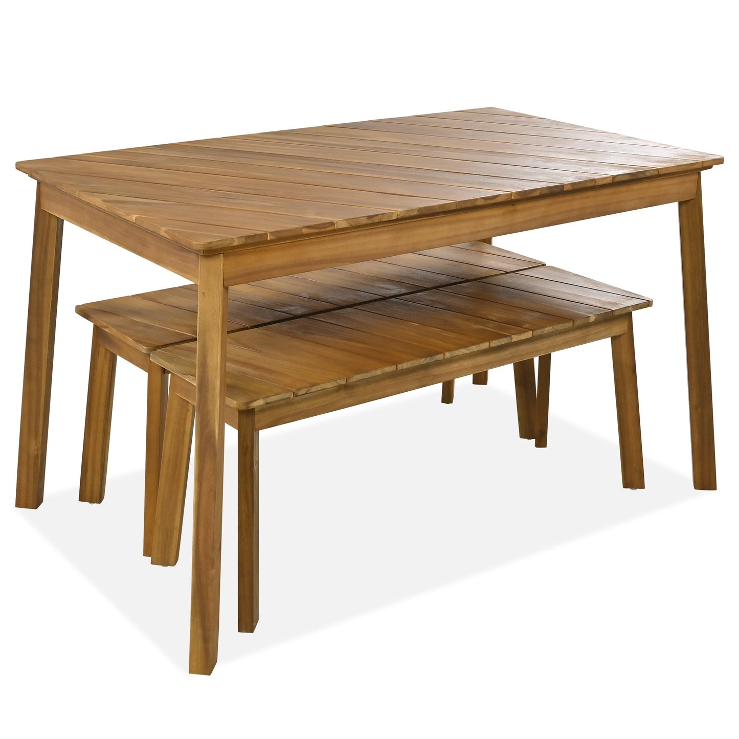 3-Piece Acacia Wood Dining Set with Dining Table and Bench