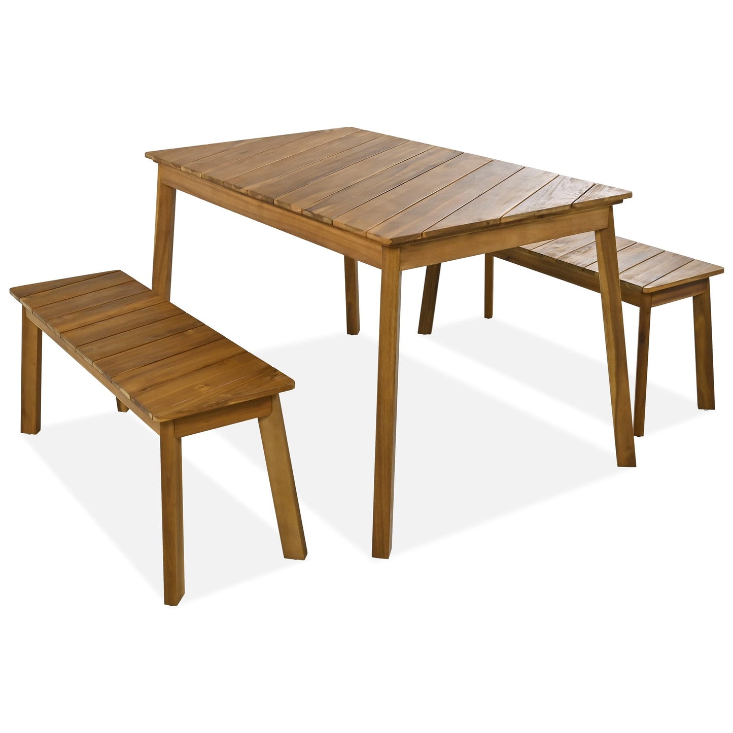 3-Piece Acacia Wood Dining Set with Dining Table and Bench
