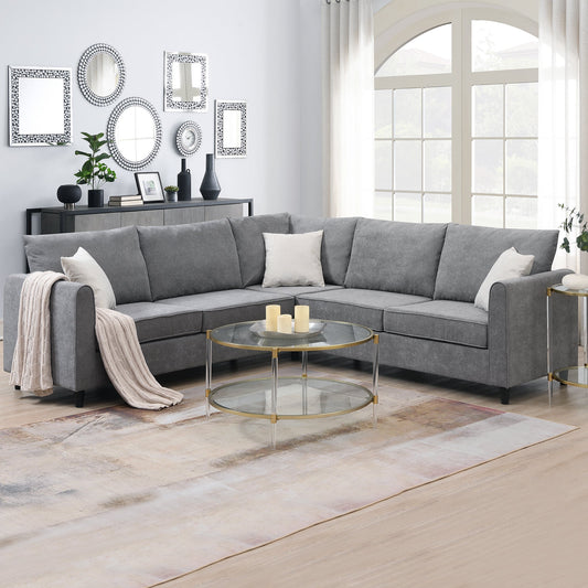 3 Piece Gray L Shaped Sectional Sofa with 3 Pillows